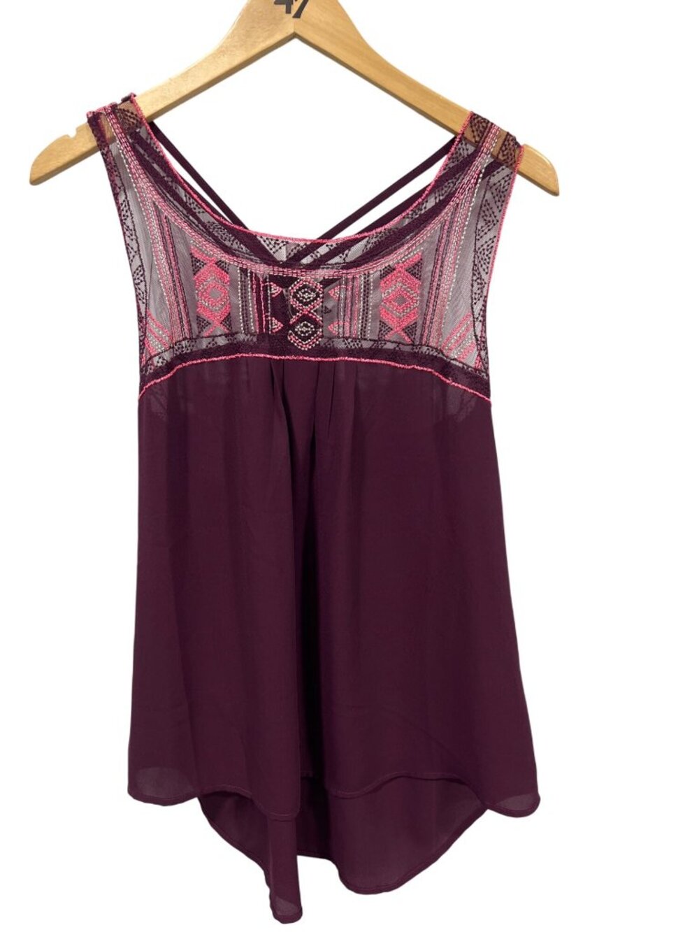 Vanity Tank Top Medium Sleeveless Embroidered Mesh Strappy Racerback Purple Pink
